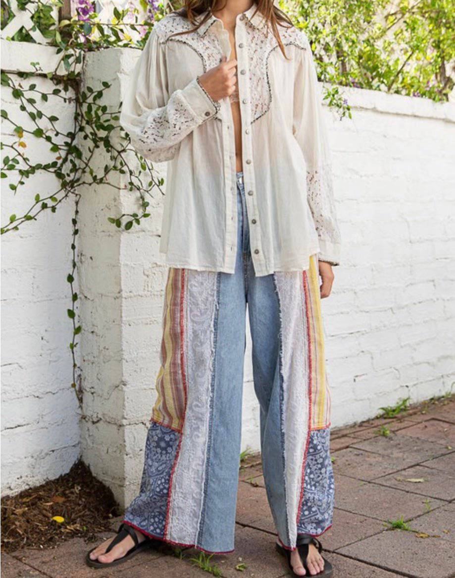 Premium Lace Blusón: Luxe Cotton-Nylon Blend with Tweed Trim - Bella Boutique & Bellasbylola.com