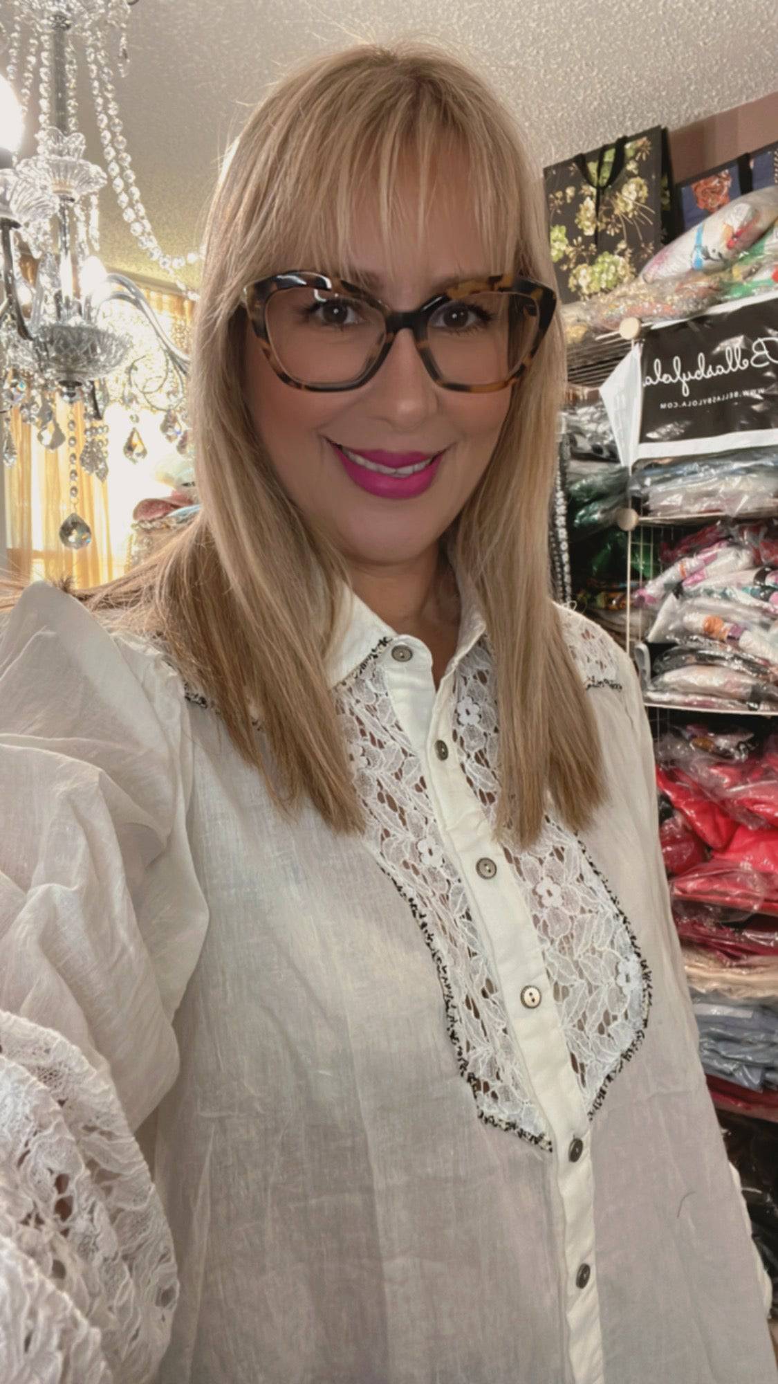 Premium Lace Blusón: Luxe Cotton-Nylon Blend with Tweed Trim - Bella Boutique & Bellasbylola.com