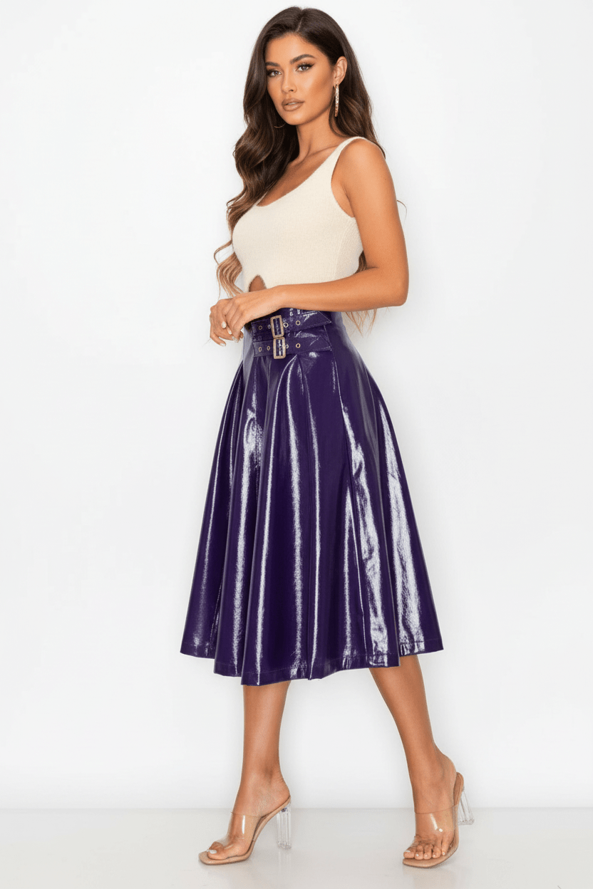 Purple Midi Faux Leather Skirt - Bella Boutique & Bellasbylola.com