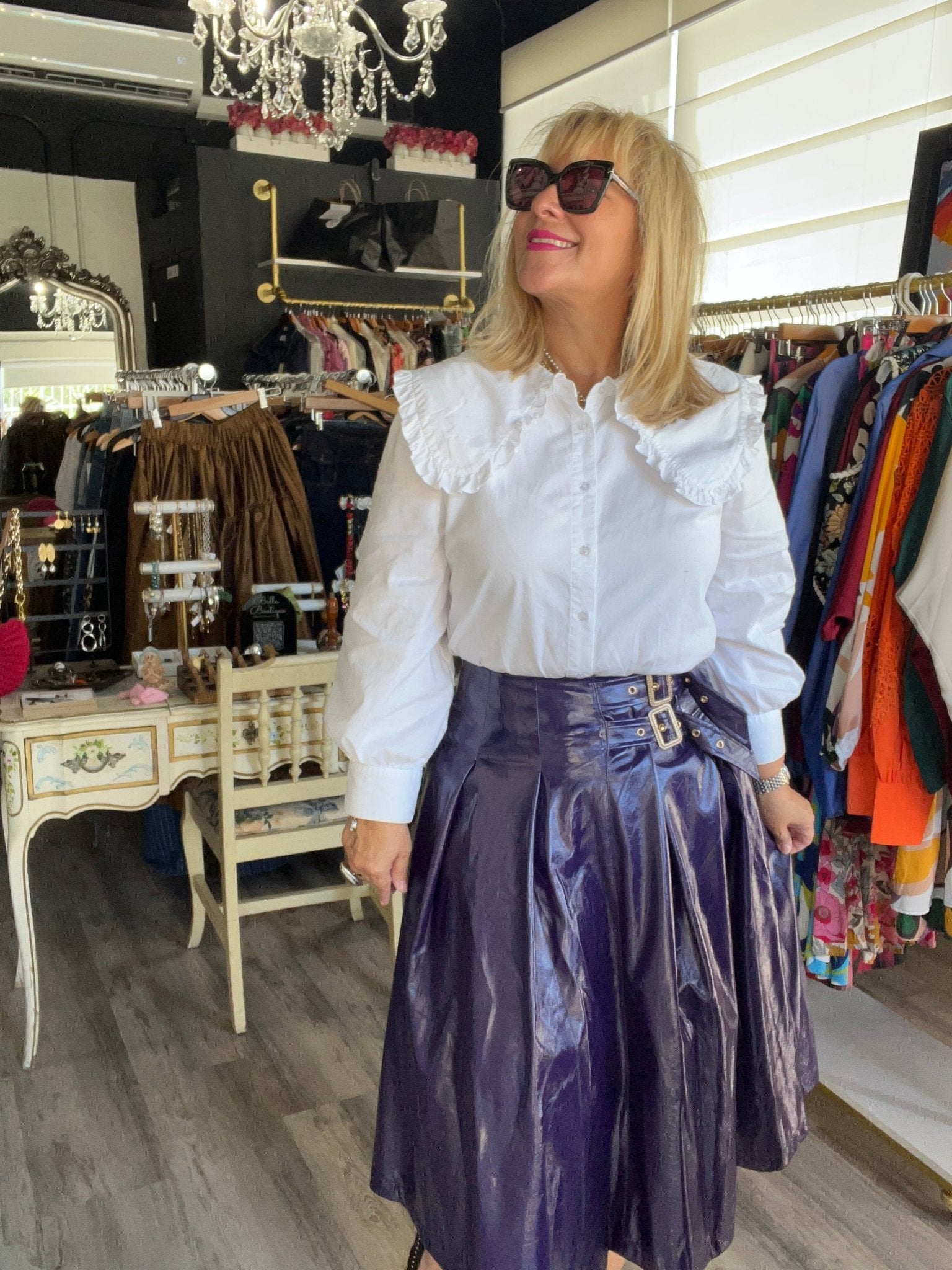 Purple Midi Faux Leather Skirt - Bella Boutique & Bellasbylola.com