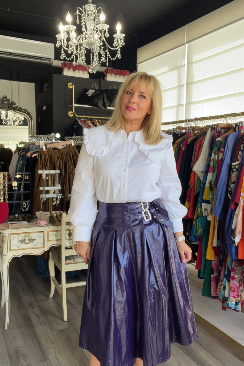 Purple Midi Faux Leather Skirt