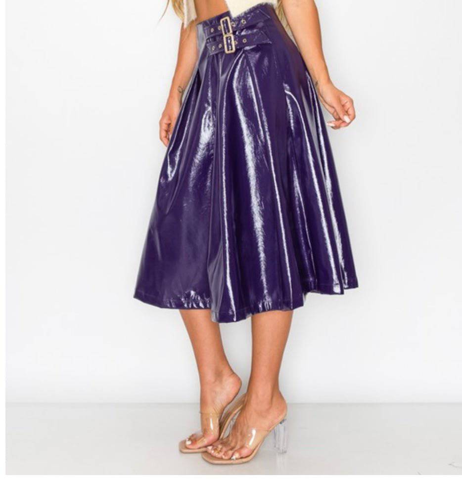 Purple Midi Faux Leather Skirt - Bella Boutique & Bellasbylola.com