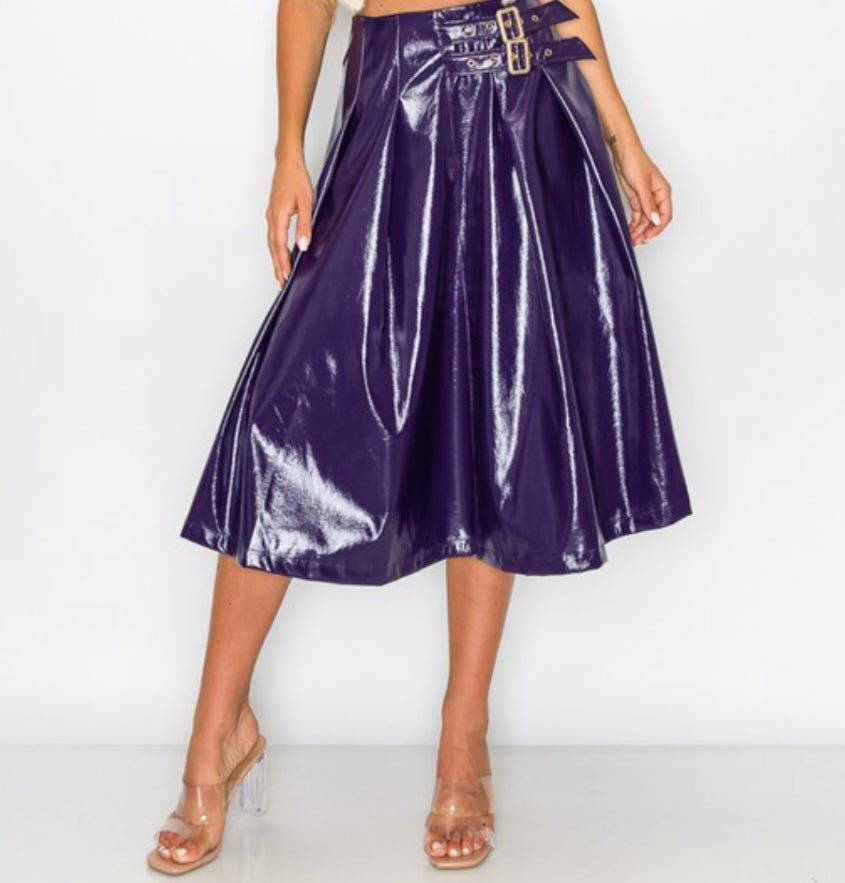 Purple Midi Faux Leather Skirt - Bella Boutique & Bellasbylola.com