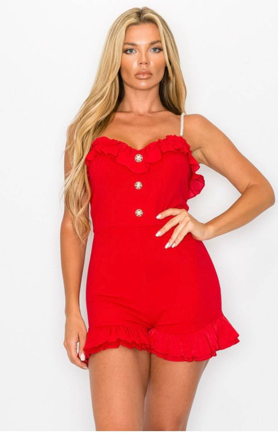 Red Apple Romper: Elegant Mini Jumpsuit for Special Occasions - Bella Boutique & Bellasbylola.com