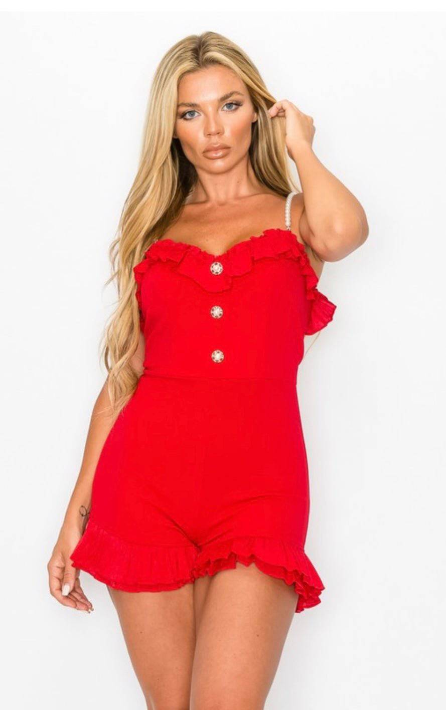 Red Apple Romper: Elegant Mini Jumpsuit for Special Occasions - Bella Boutique & Bellasbylola.com