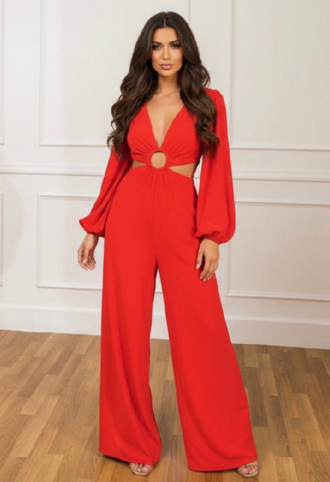 Red Cut Out Wide Leg Jumpsuit: Effortlessly Elegant & Classy - Flying Tomato - Bella Boutique & Bellasbylola.com