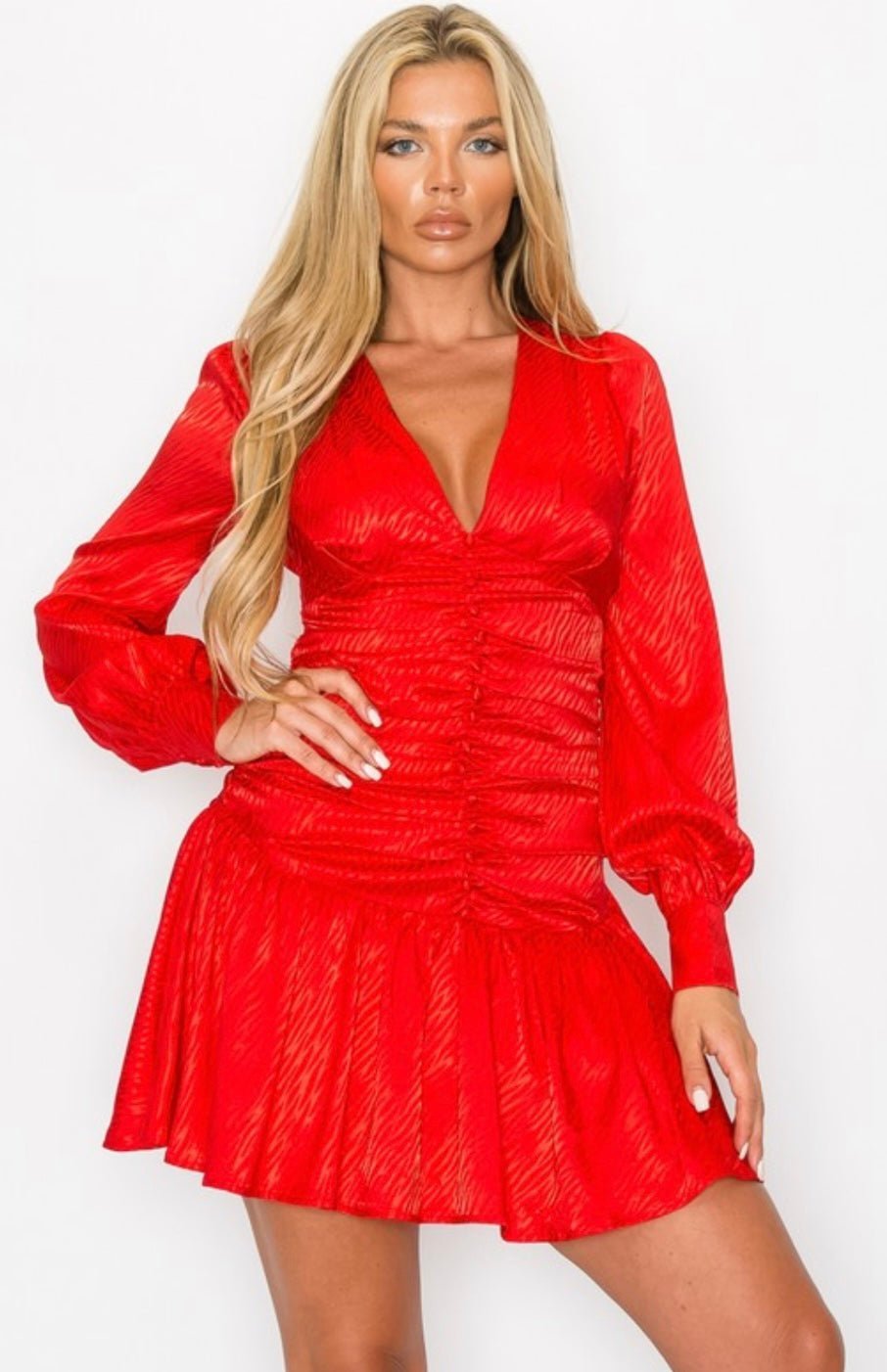 Red Moon Mini Dress: Make a Statement with Woven Sleeves! - Bella Boutique & Bellasbylola.com