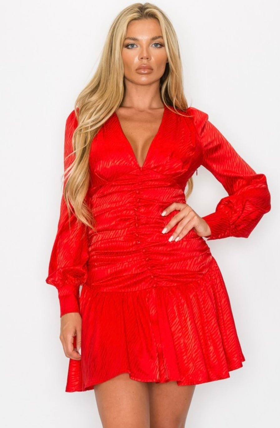 Red Moon Mini Dress: Make a Statement with Woven Sleeves! - Bella Boutique & Bellasbylola.com
