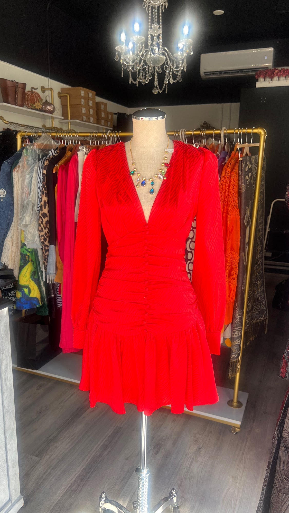 Retro Look Red Moon Mini Dress: Make a Statement with Woven Sleeves - Bella Boutique & Bellasbylola.com