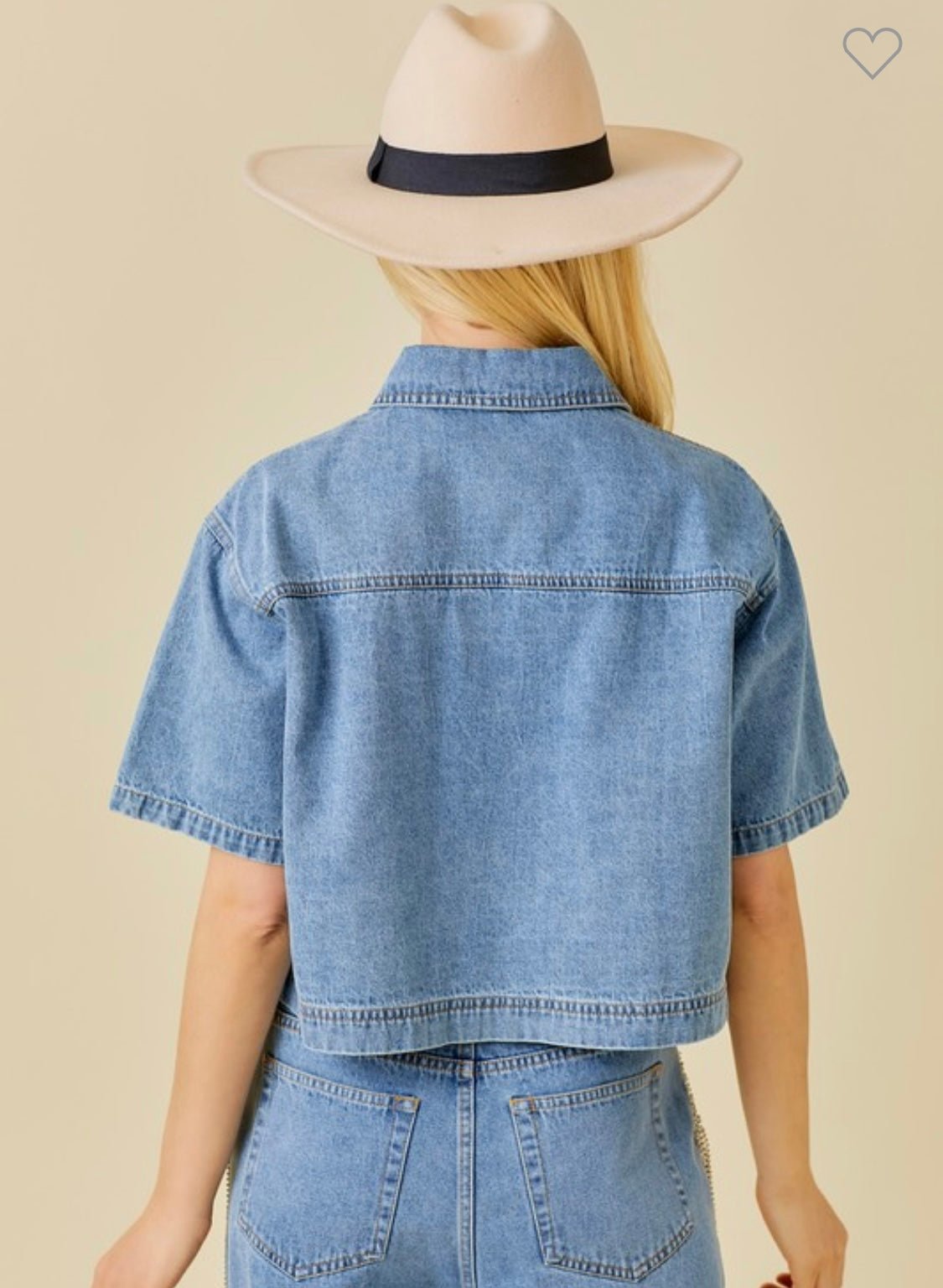 Pocket Falling Rhinestone Trim Denim Crop Shirt - Bella Boutique & Bellasbylola.com
