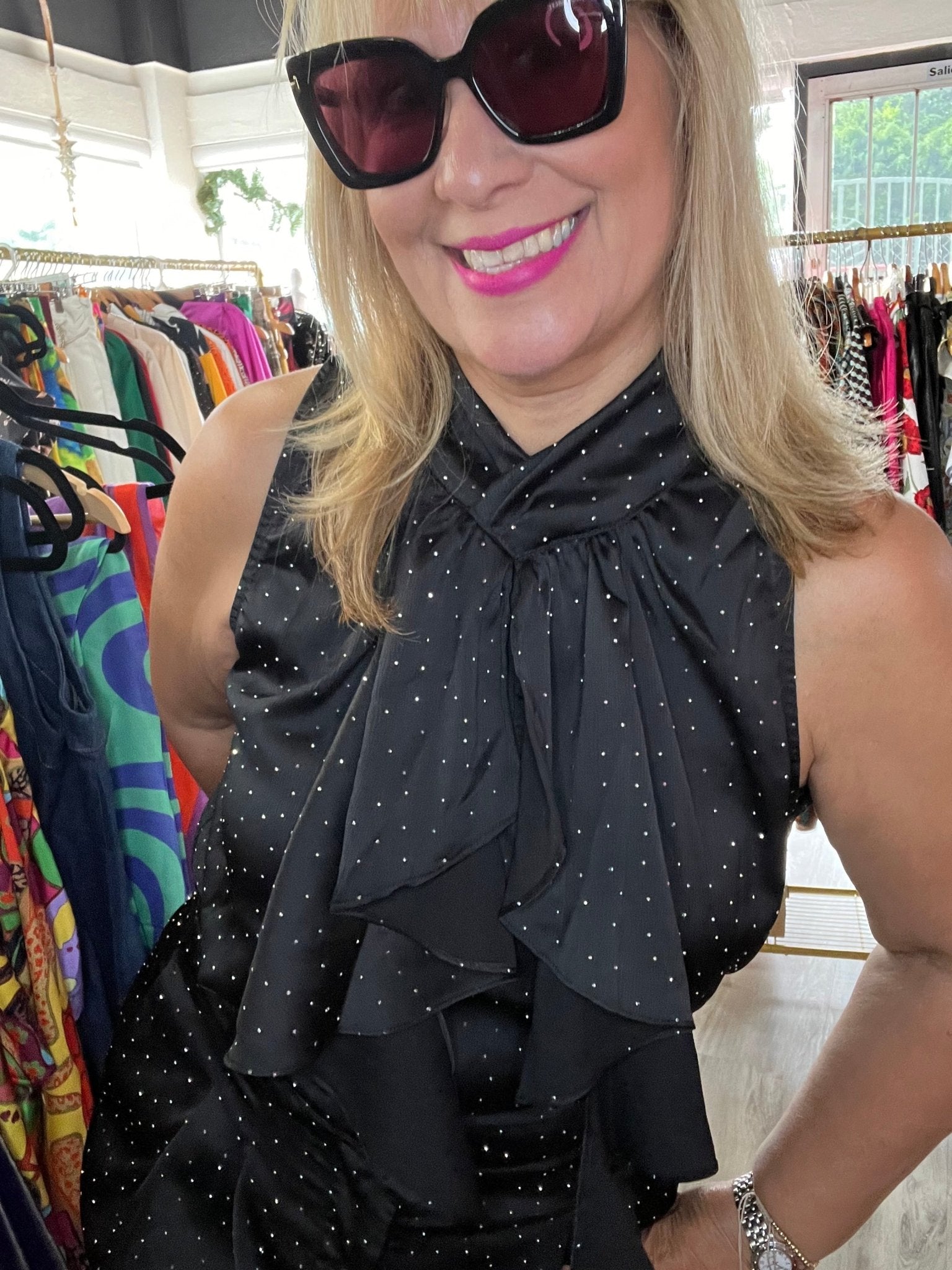 Rhinestone Top - New ⭐️ Black or Beige - Bella Boutique & Bellasbylola.com