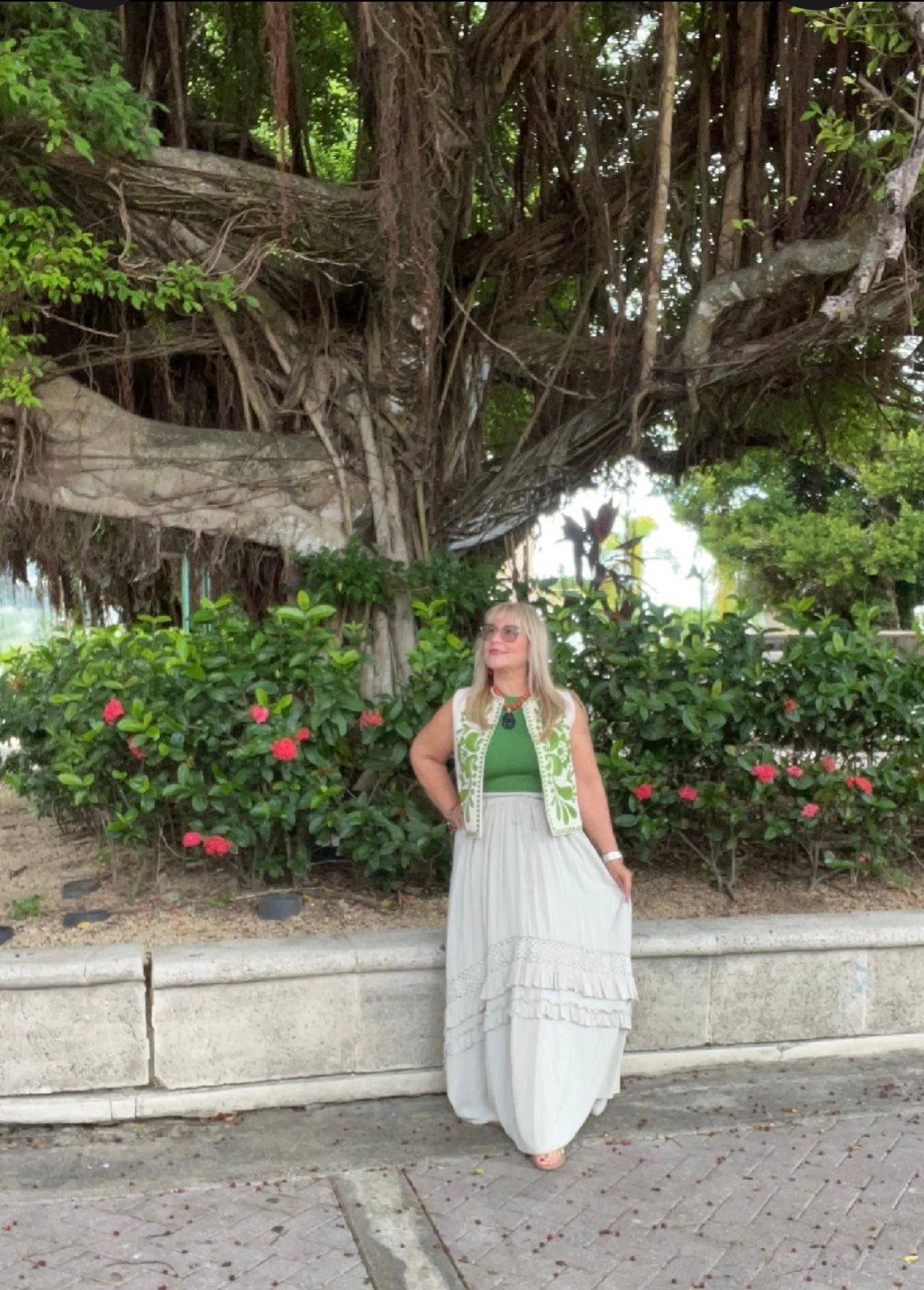 Sage Tiered Ruffle Maxi Skirt with Crochet Lace Trim and Pockets - Bella & Bellasbylola.com