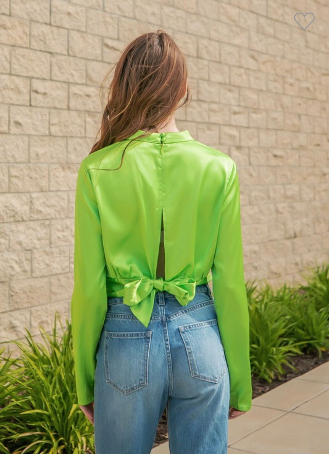 Daring Adventure Satin Blouse: Mock Neck, Shirred Waist, Cropped, Back Bow Tie - Bella Boutique & Bellasbylola.com