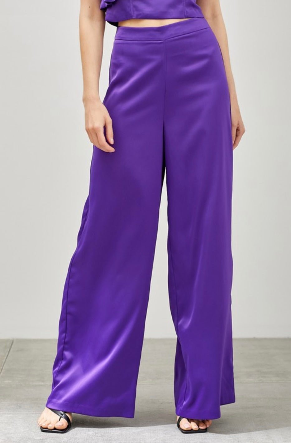 Sleek Purple Wide Leg Satin Pants - Bella Boutique & Bellasbylola.com