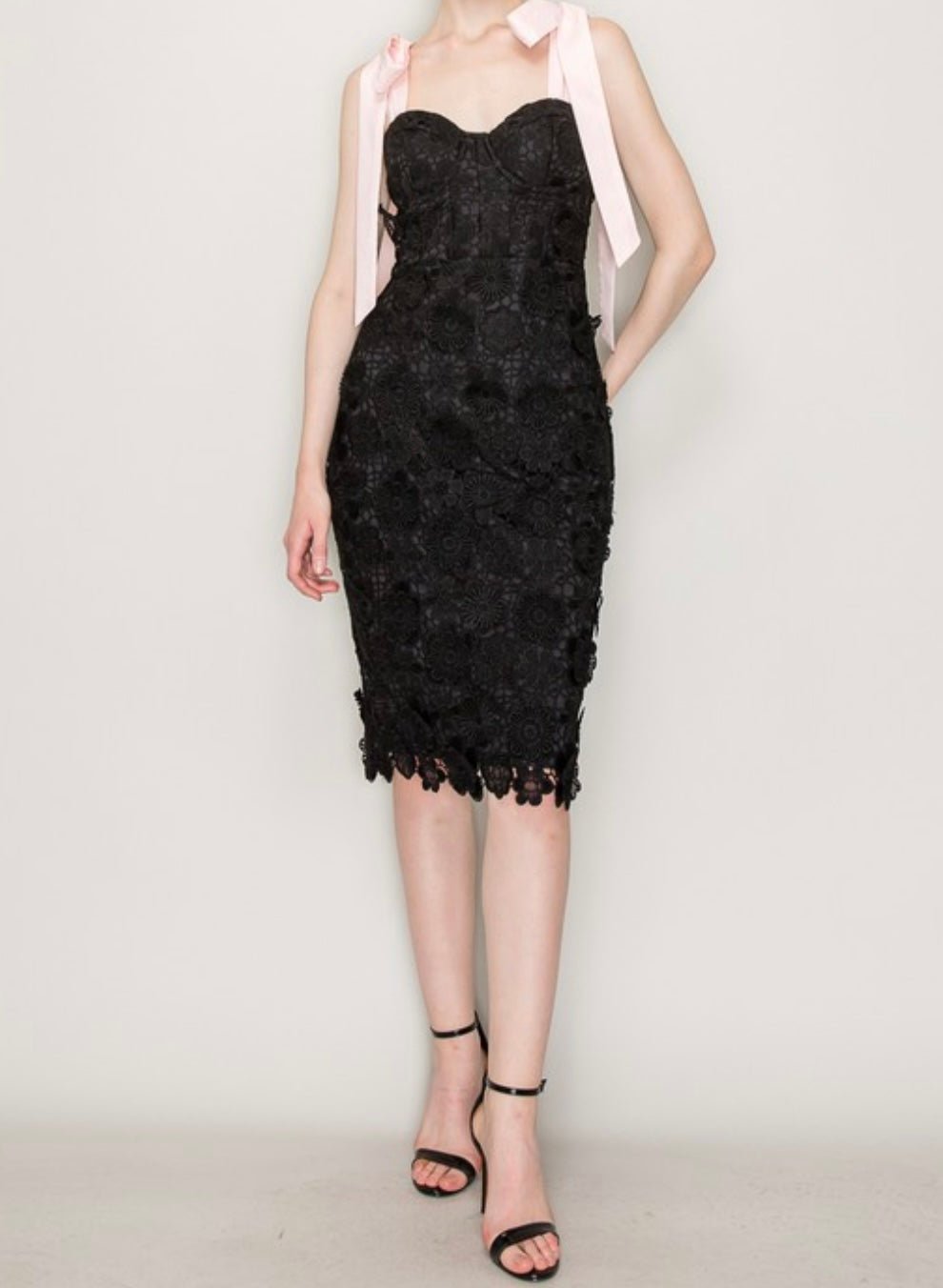 Shoulder Tie Sleeveless Floral Lace Midi Dress - New ✨ - Bella Boutique & Bellasbylola.com