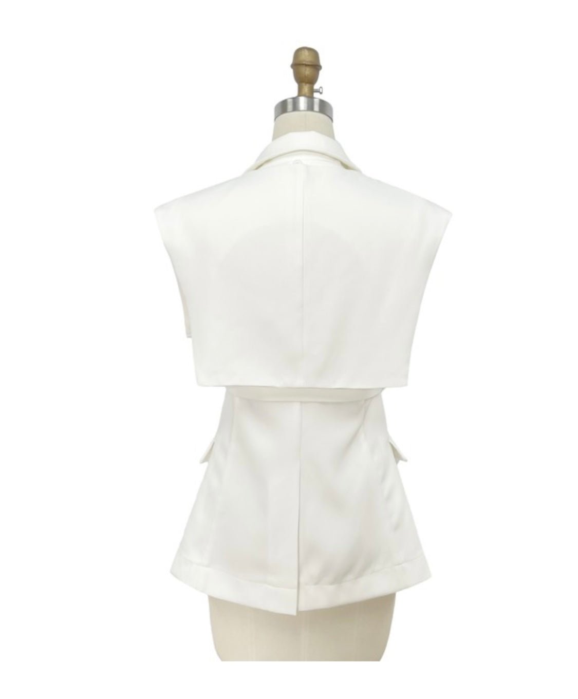 SLEEVELESS BELTED WAIST JACKET WHITE - Bella Boutique & Bellasbylola.com