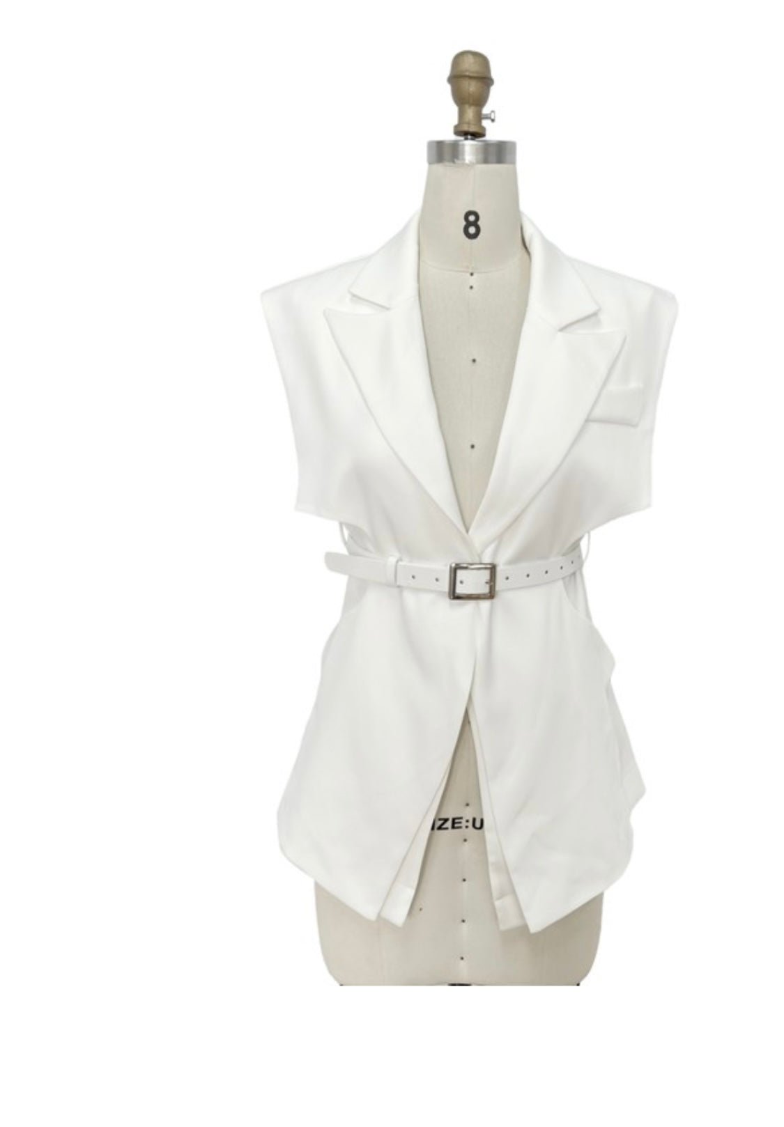 SLEEVELESS BELTED WAIST JACKET WHITE - Bella Boutique & Bellasbylola.com