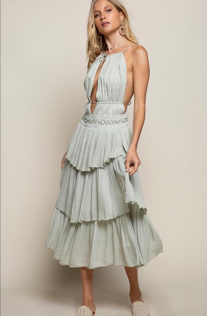 Sage Dream Mini Dress with Tie Back - Bella Boutique & Bellasbylola.com