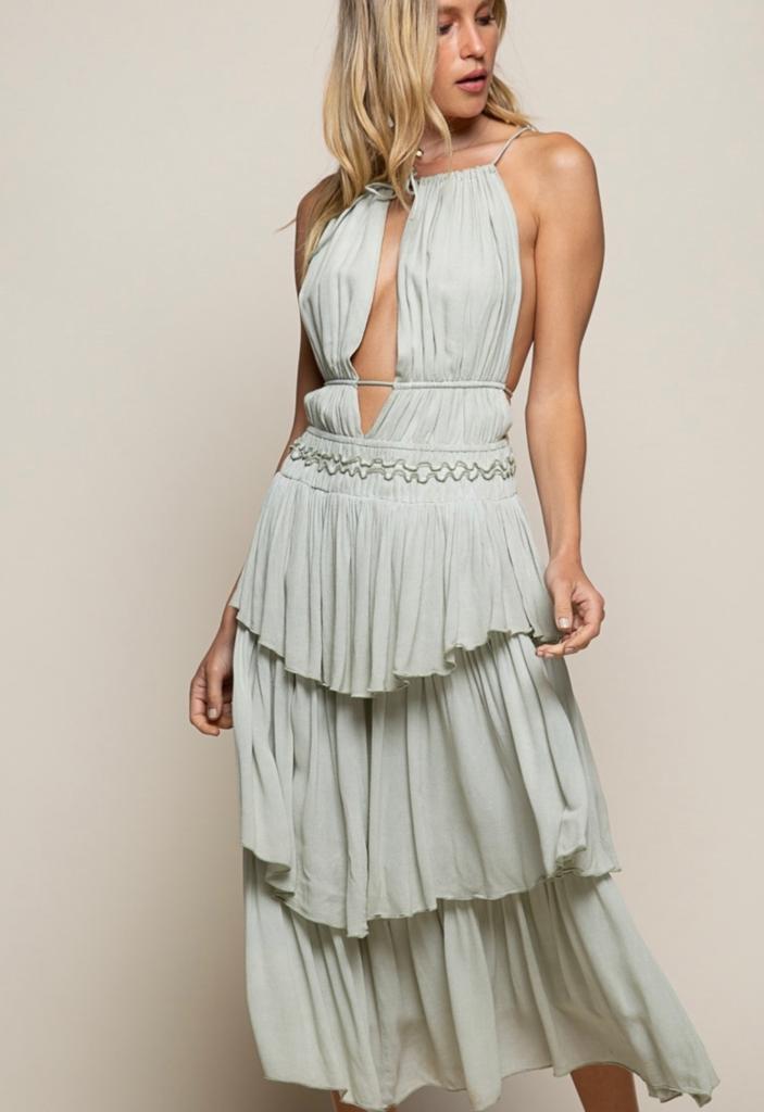 Sage Dream Mini Dress with Tie Back - Bella Boutique & Bellasbylola.com