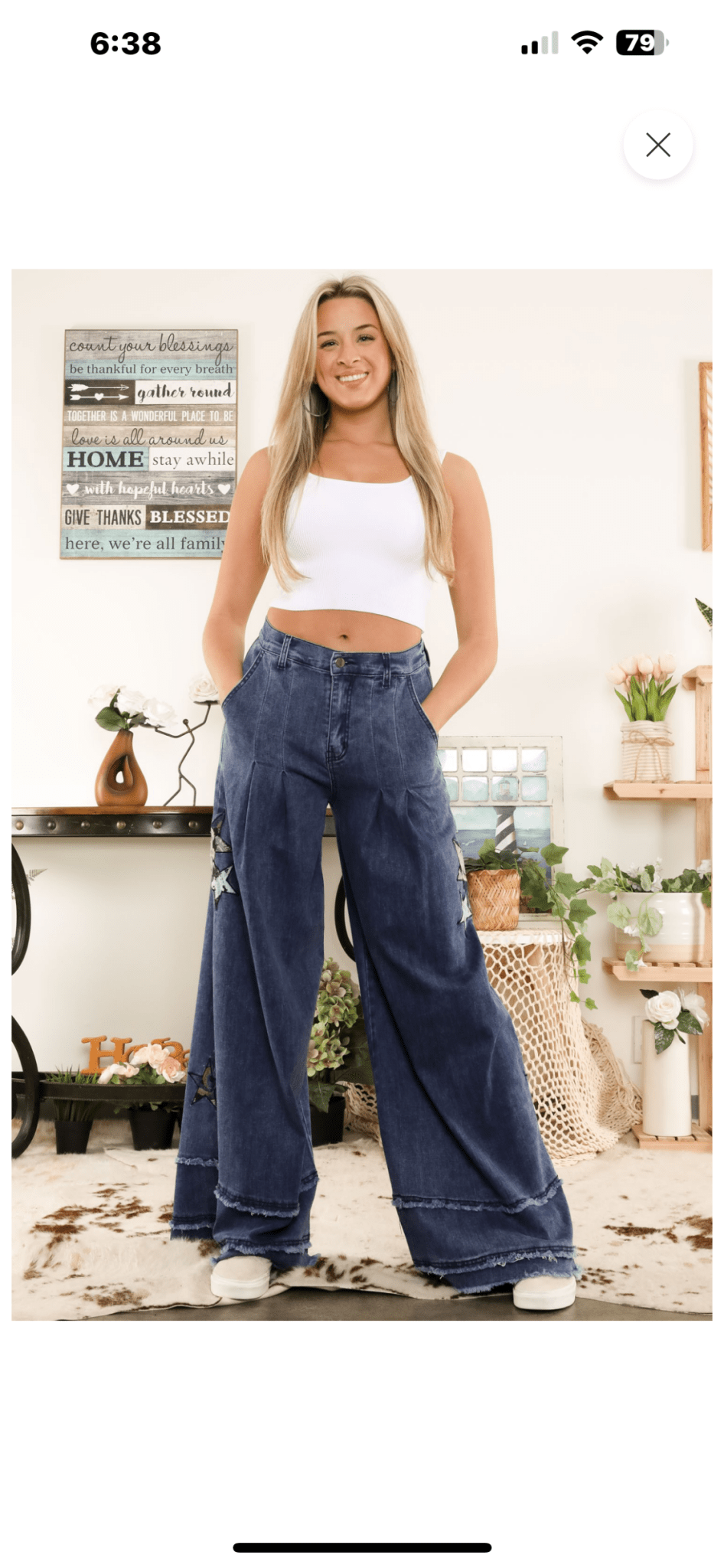 Star Light Denim Pants - Unique Washed Star Patch Design, Wide Cut and Raw Edge Hem 🌟 - Bella Boutique & Bellasbylola.com