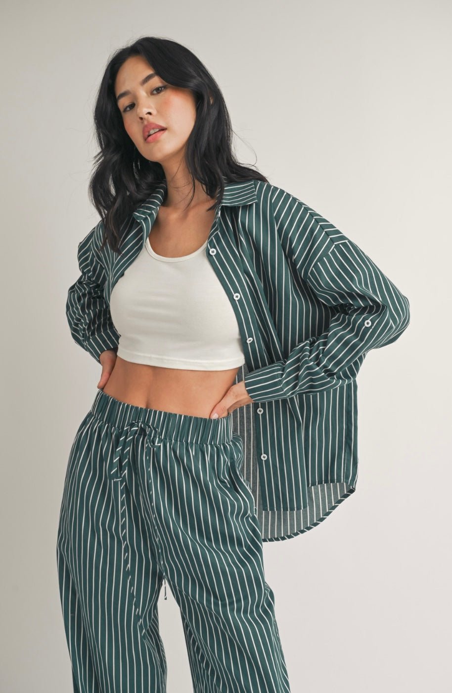 Stripes Set: Poplin Button Down & Wide Leg Pants - Stylish & Functional! 🌟 True to size - Bella Boutique & Bellasbylola.com