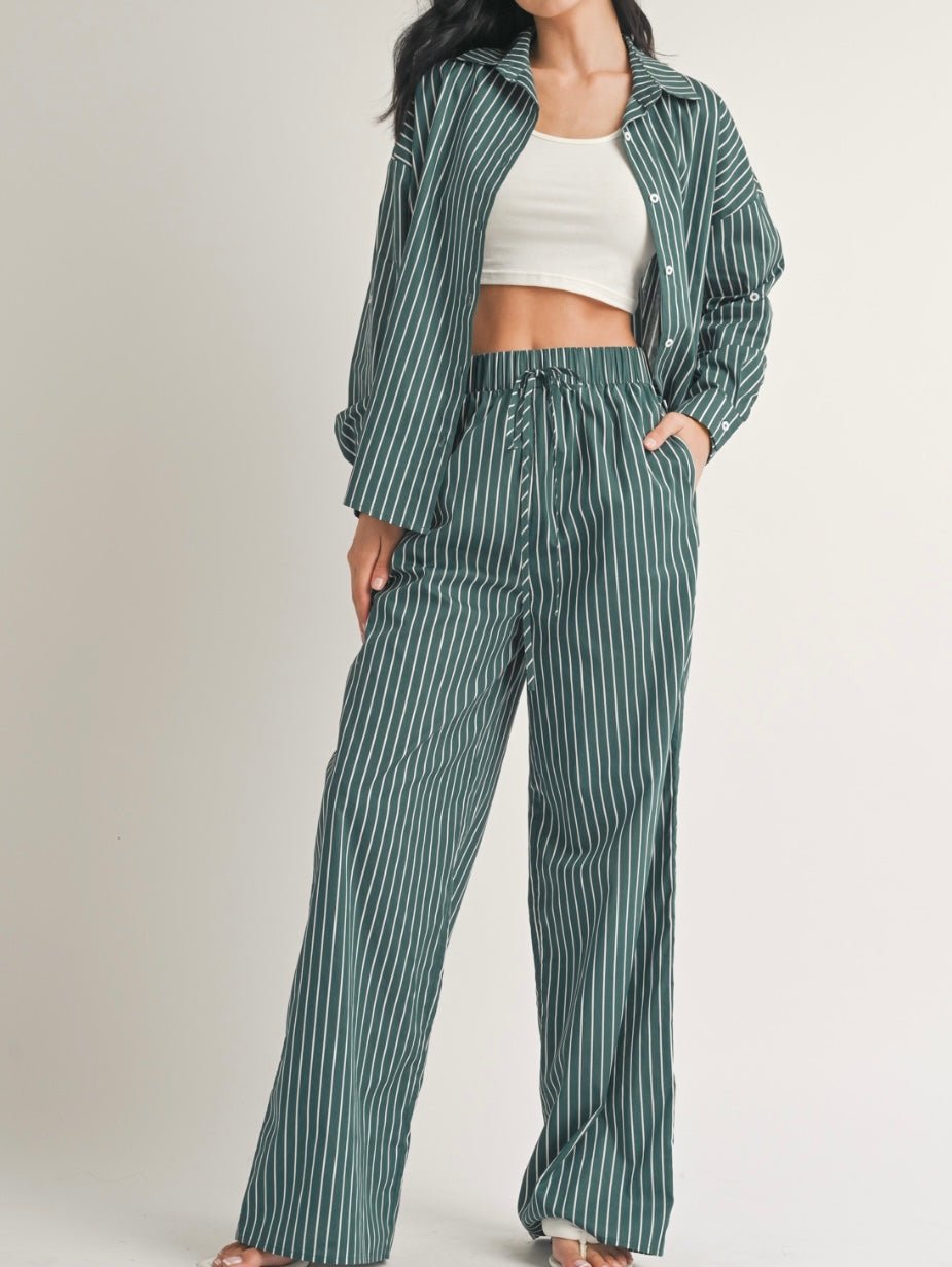 Stripes Set: Poplin Button Down & Wide Leg Pants - Stylish & Functional! 🌟 True to size - Bella Boutique & Bellasbylola.com