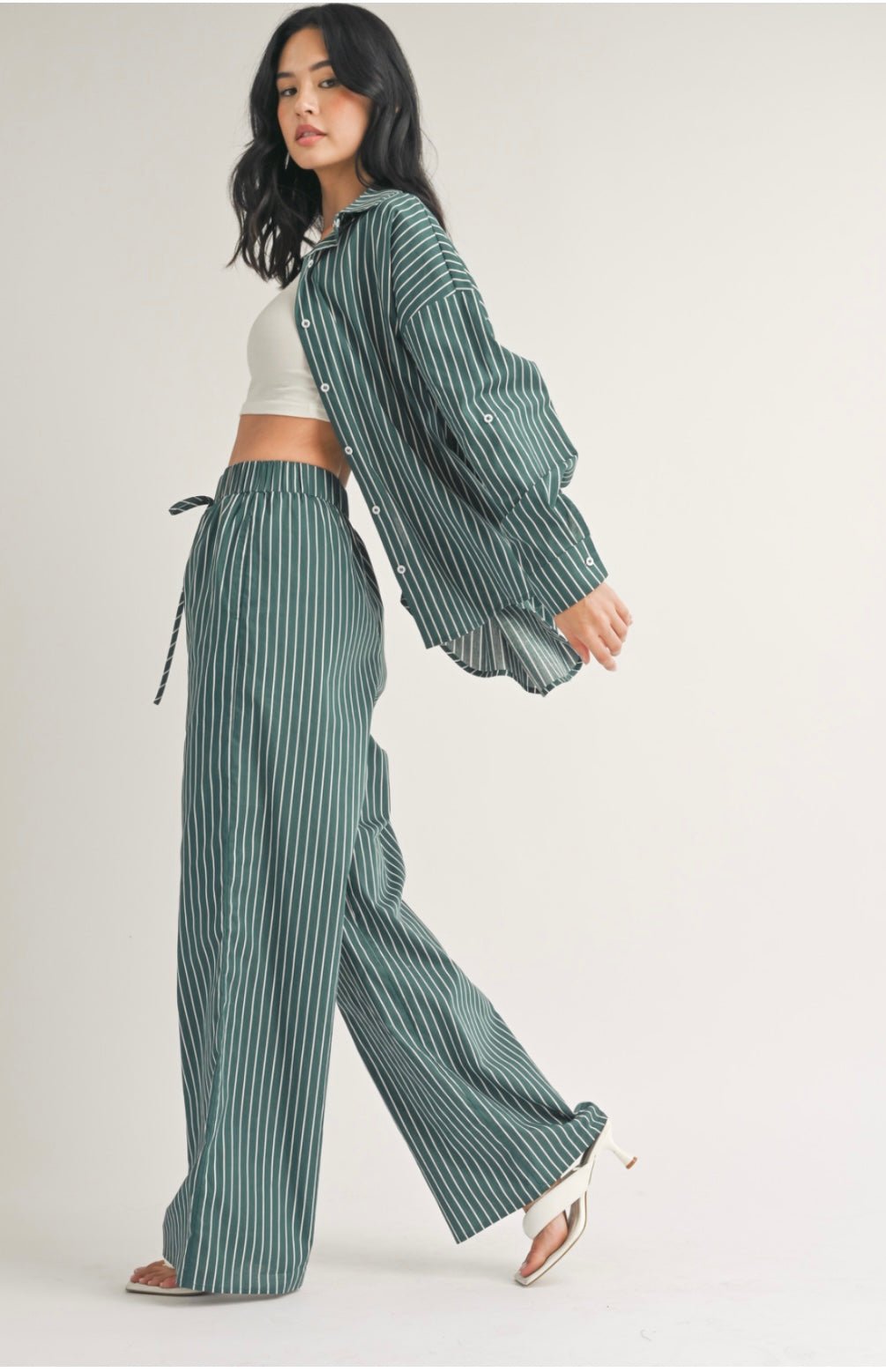 Stripes Set: Poplin Button Down & Wide Leg Pants - Stylish & Functional! 🌟 True to size - Bella Boutique & Bellasbylola.com