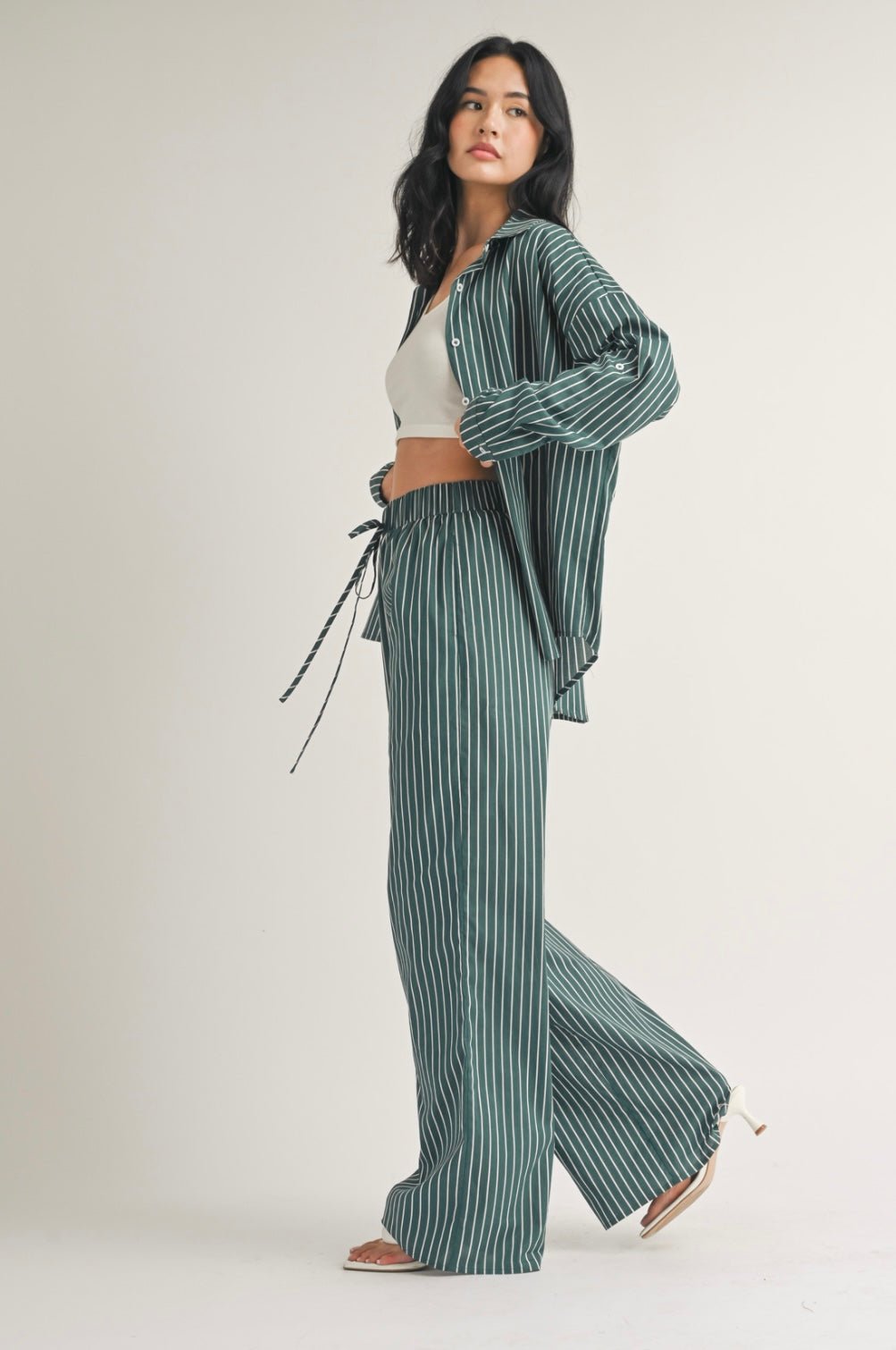 Stripes Set: Poplin Button Down & Wide Leg Pants - Stylish & Functional! 🌟 True to size - Bella Boutique & Bellasbylola.com