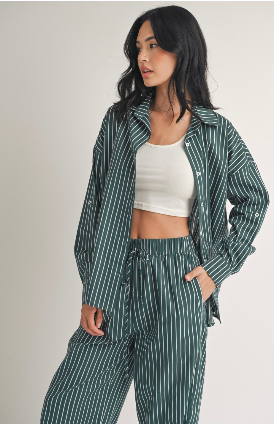 Stripes Set: Poplin Button Down & Wide Leg Pants - Stylish & Functional! 🌟 True to size - Bella Boutique & Bellasbylola.com
