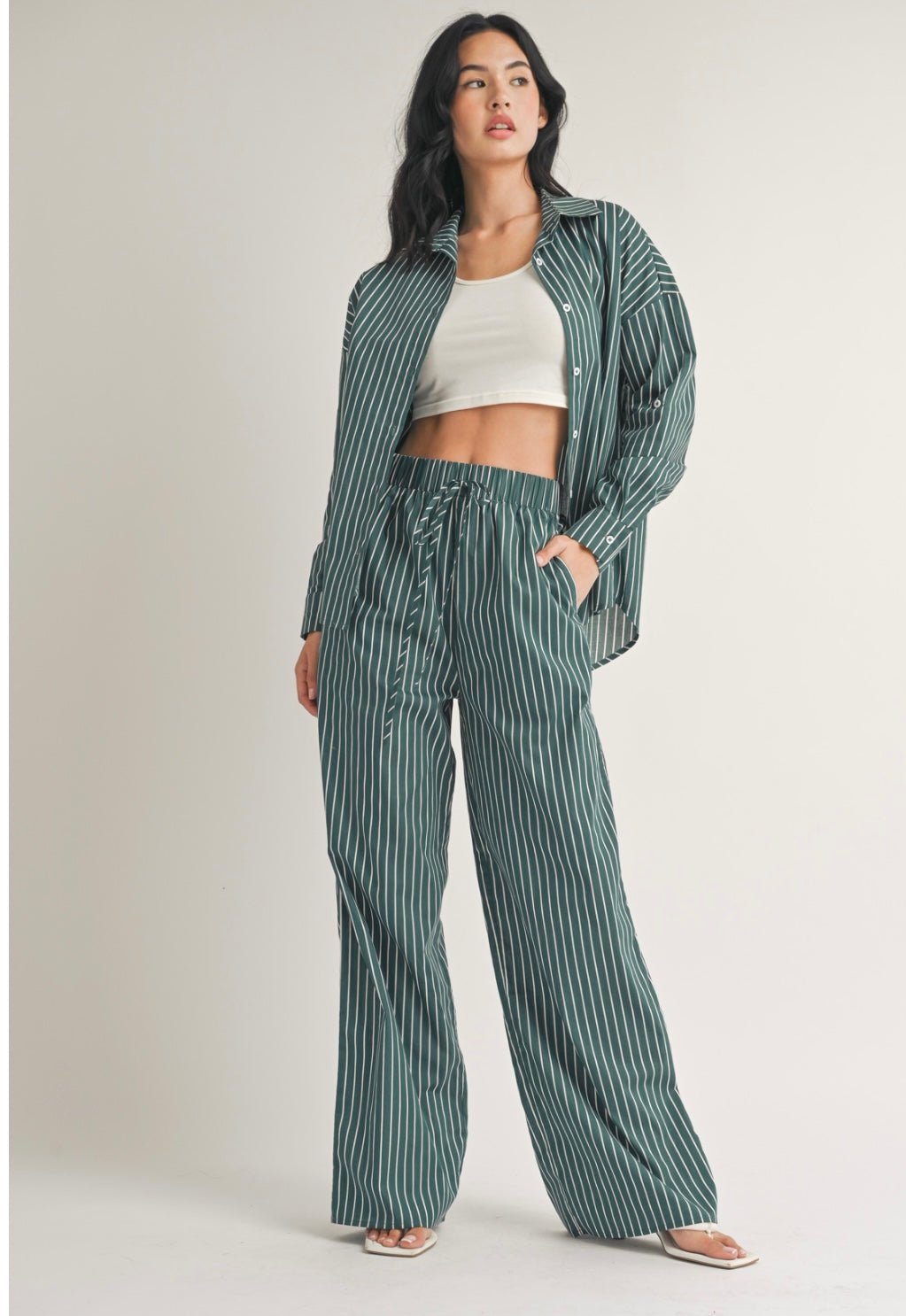 Stripes Set: Poplin Button Down & Wide Leg Pants - Stylish & Functional! 🌟 True to size - Bella Boutique & Bellasbylola.com