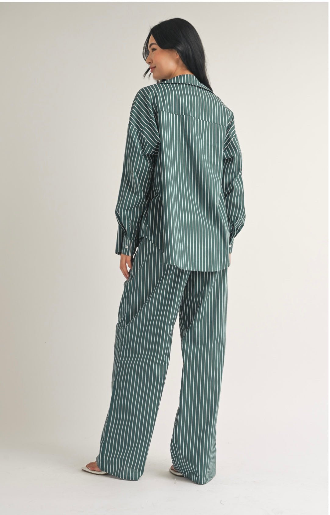 Stripes Set: Poplin Button Down & Wide Leg Pants - Stylish & Functional! 🌟 True to size - Bella Boutique & Bellasbylola.com