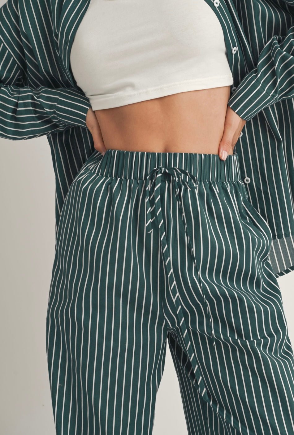 Stripes Set: Poplin Button Down & Wide Leg Pants - Stylish & Functional! 🌟 True to size - Bella Boutique & Bellasbylola.com