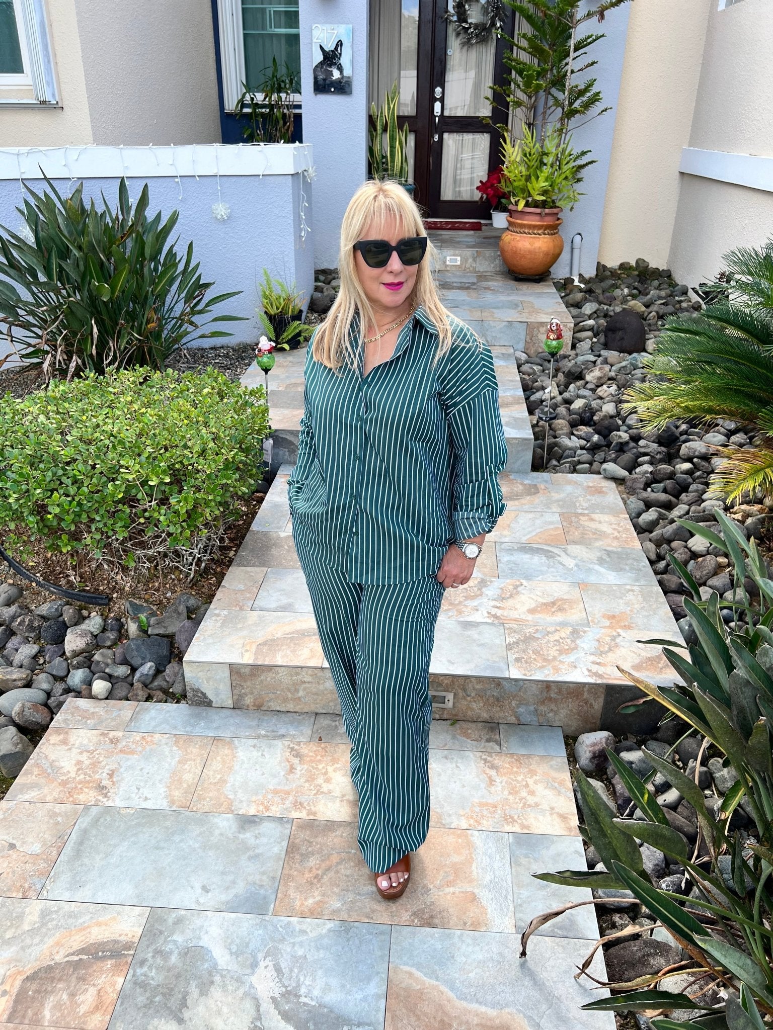 Stripes Set: Poplin Button Down & Wide Leg Pants - Stylish & Functional! 🌟 True to size - Bella Boutique & Bellasbylola.com