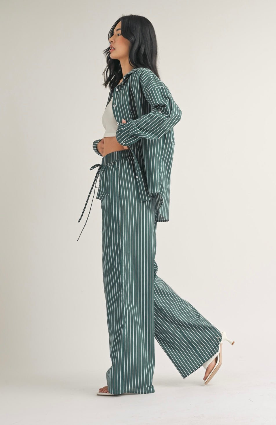 Stripes Set: Poplin Button Down & Wide Leg Pants - Stylish & Functional! 🌟 True to size - Bella Boutique & Bellasbylola.com