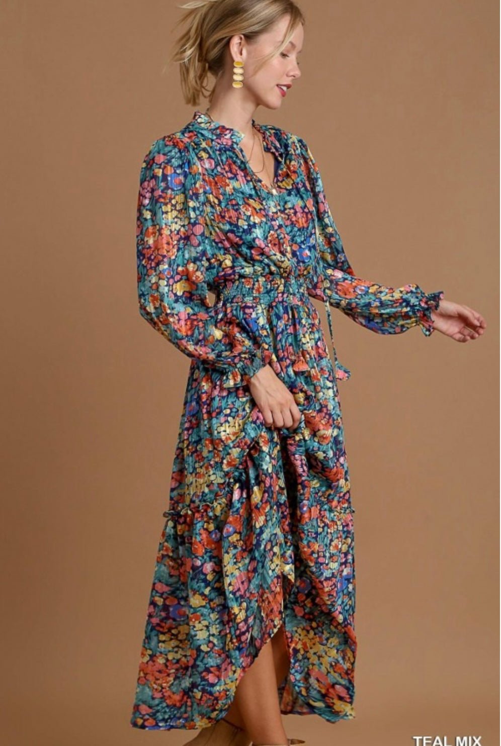 Teal Mix Maxi Dress: Bold, Adventurous, & Unique! - Bella Boutique & Bellasbylola.com