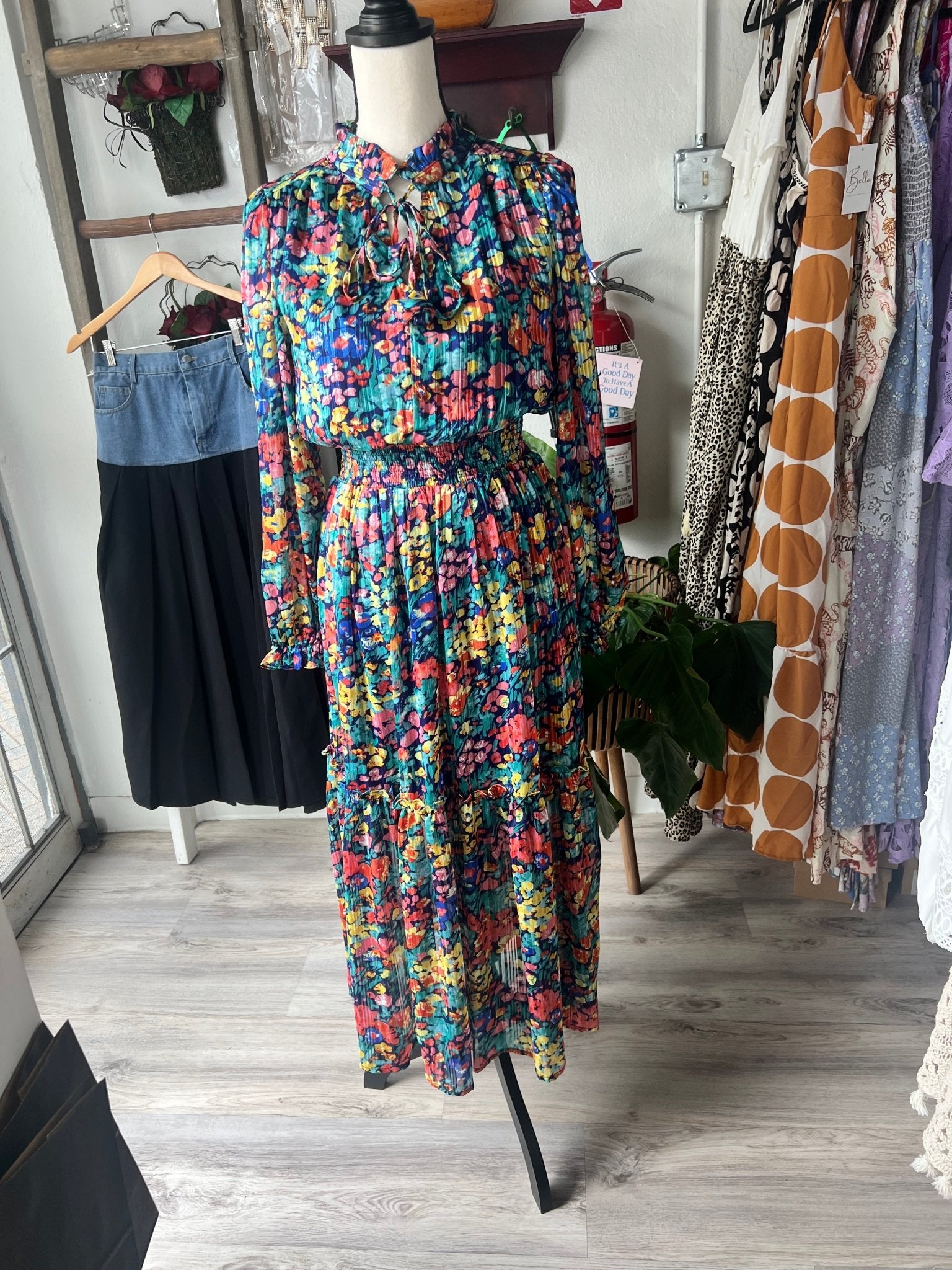 Teal Mix Maxi Dress: Bold, Adventurous, & Unique! - Bella Boutique & Bellasbylola.com