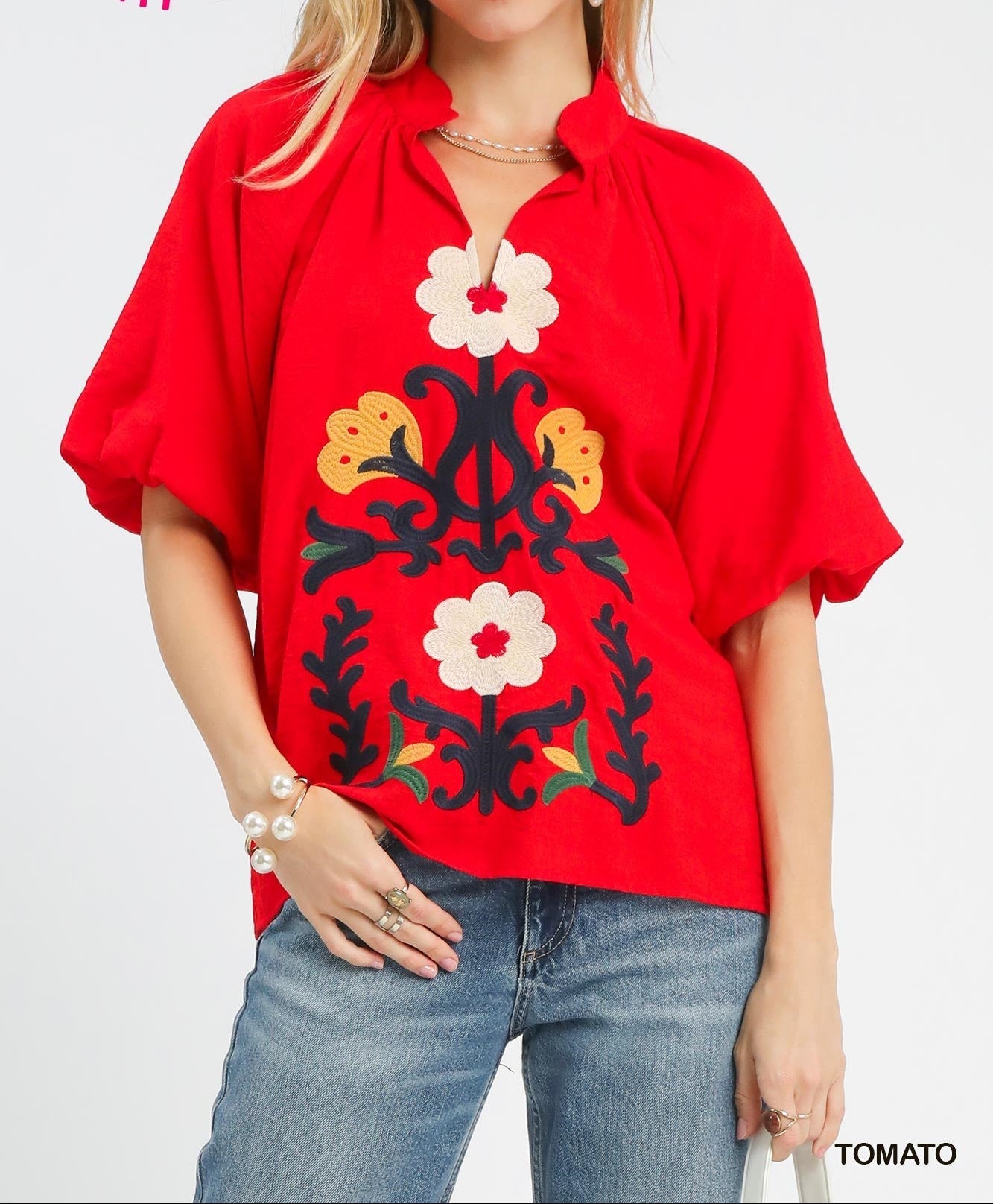 Boho Style Tomato Embroidered Top - Bella & Bellasbylola.com