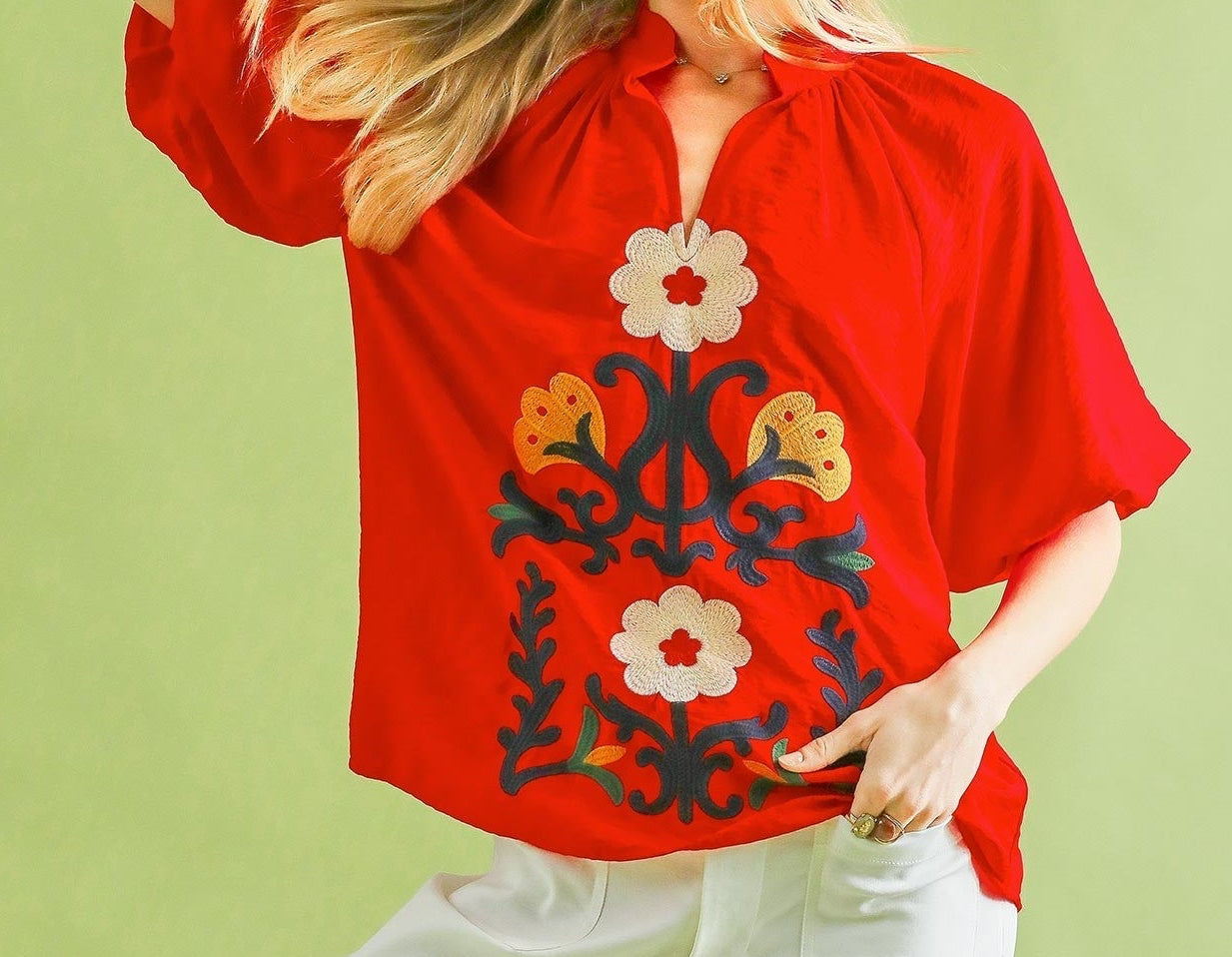 Boho Style Tomato Embroidered Top - Bella & Bellasbylola.com