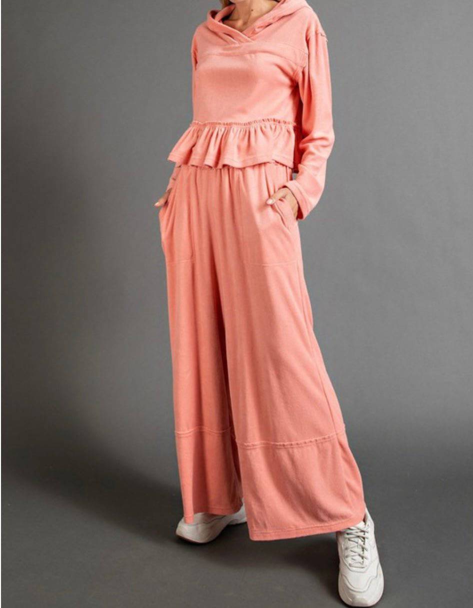 Cozy Knit Lounge Set with Wide Legs and Elastic Waistband, 39.25" Length, 13.25" Waist - Bella Boutique & Bellasbylola.com