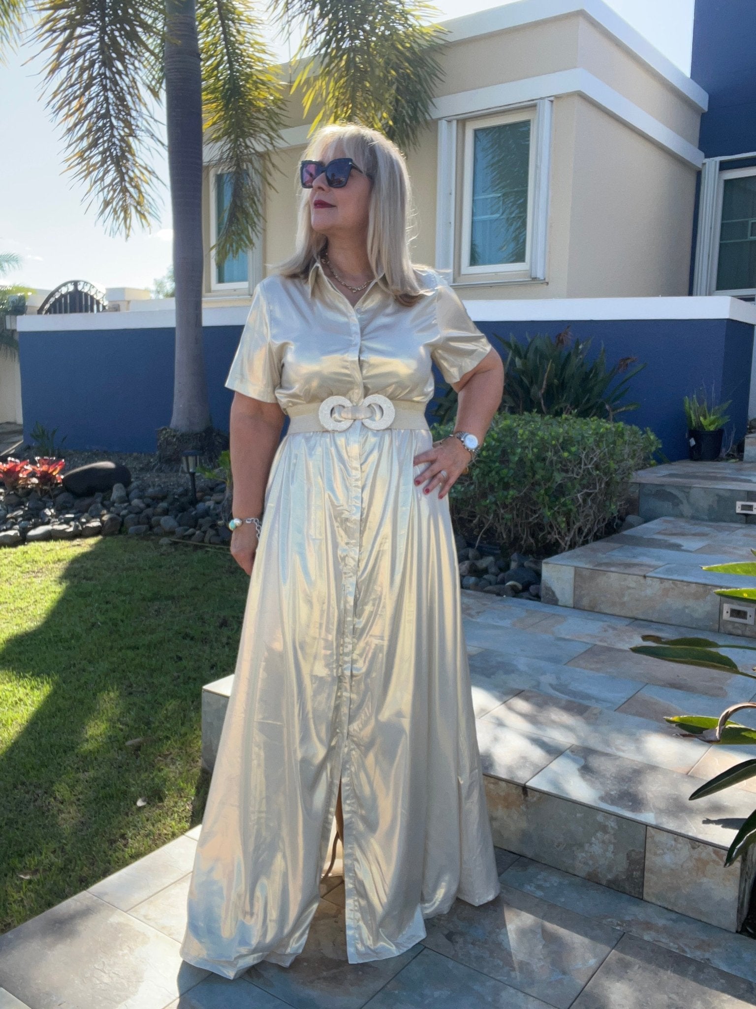 True to Size Champagne Maxi Dress - Button Down - Bella Boutique & Bellasbylola.com