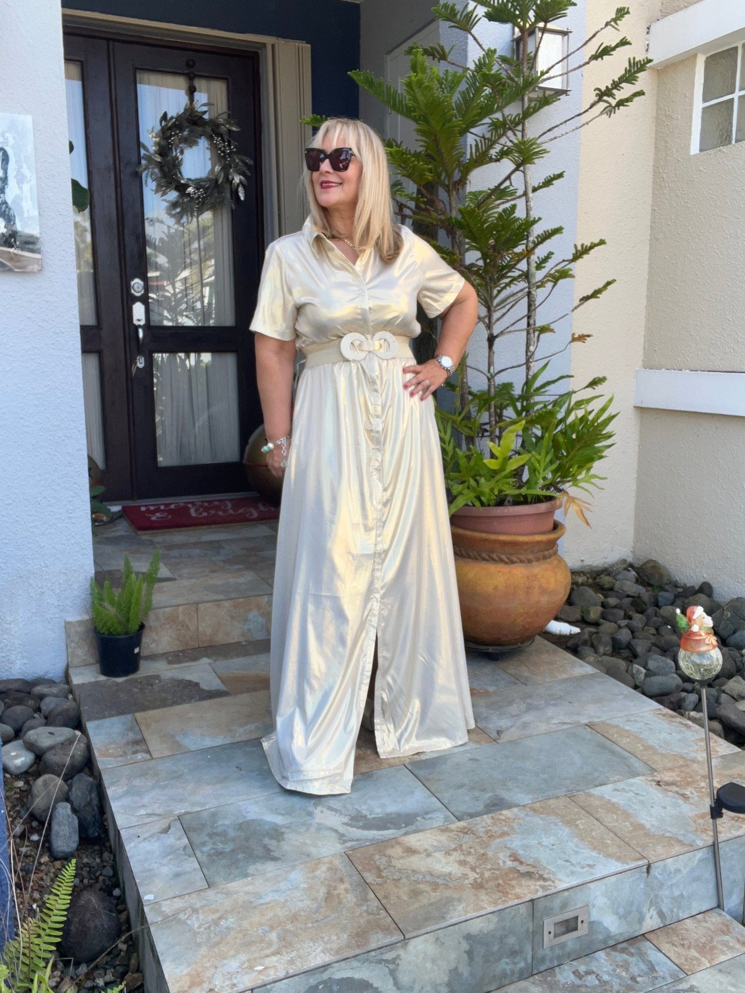 True to Size Champagne Maxi Dress - Button Down - Bella Boutique & Bellasbylola.com