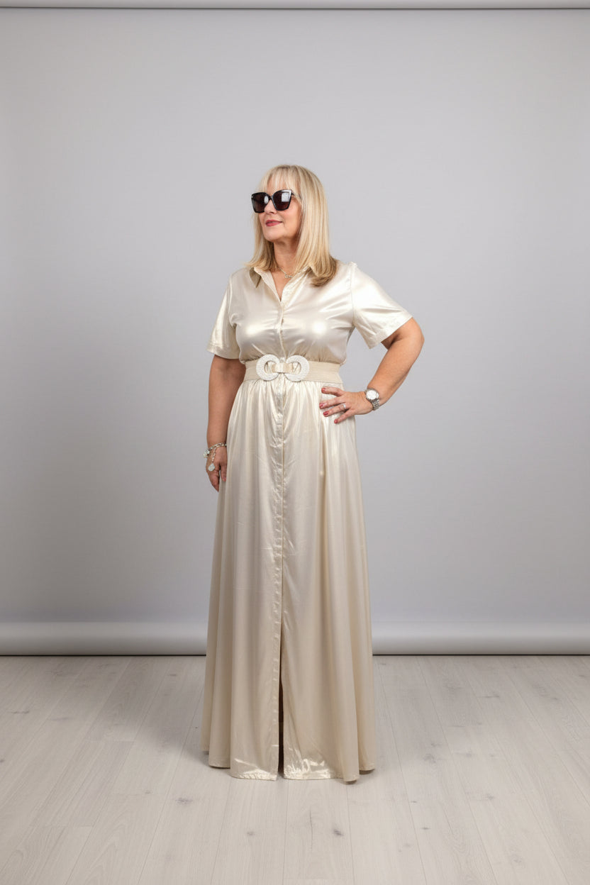 True to Size Champagne Maxi Dress - Button Down - Bella Boutique & Bellasbylola.com