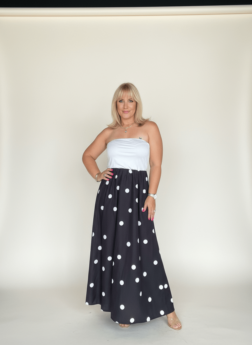 True to Size Polka Dot A - Line Dress - Trendy Style - Bella Boutique & Bellasbylola.com