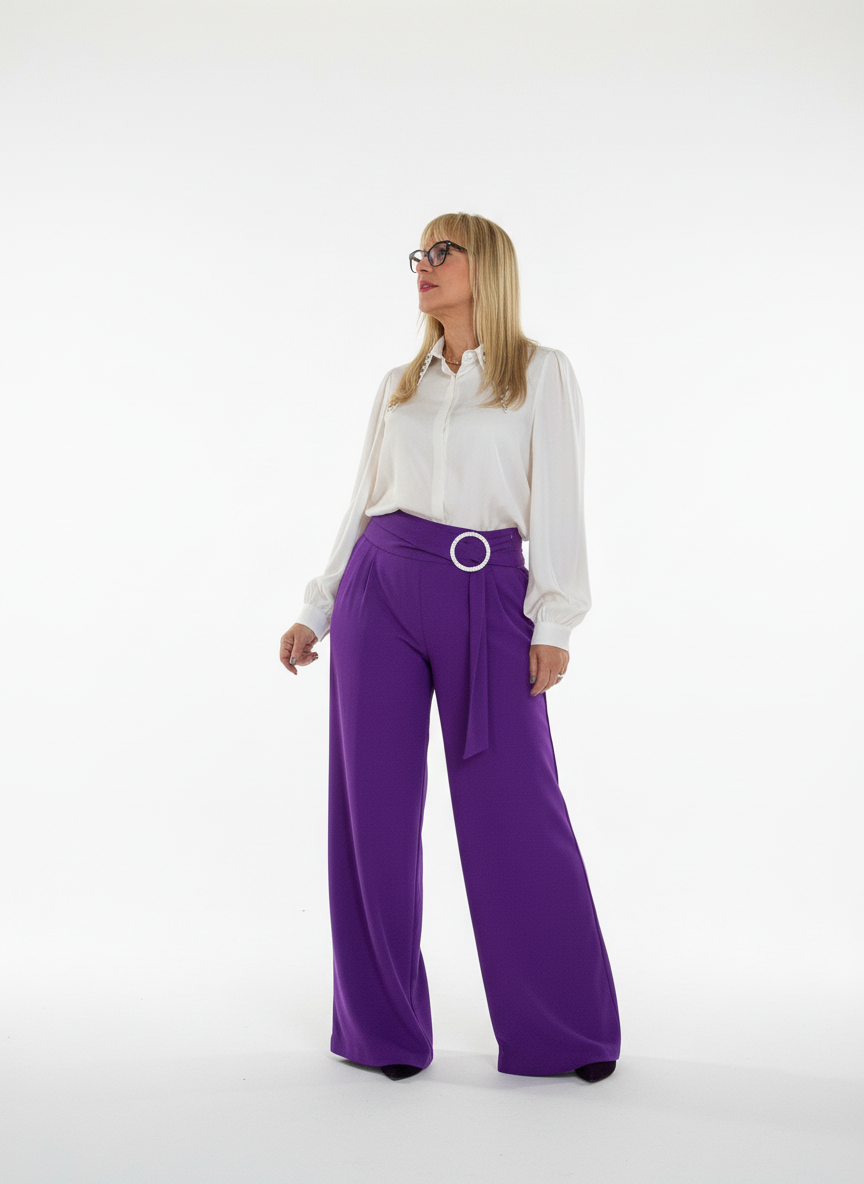Circle Belted Purple Wide Leg Pants - True to Size