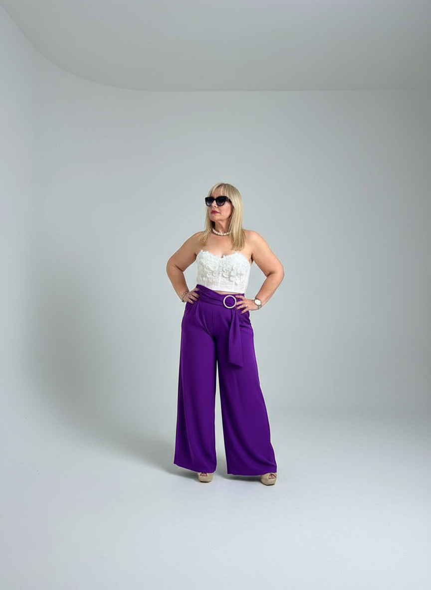Circle Belted Purple Wide Leg Pants - True to Size