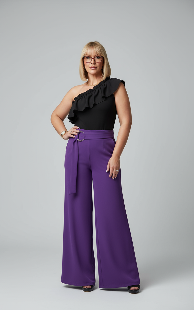 Circle Belted Purple Wide Leg Pants - True to Size