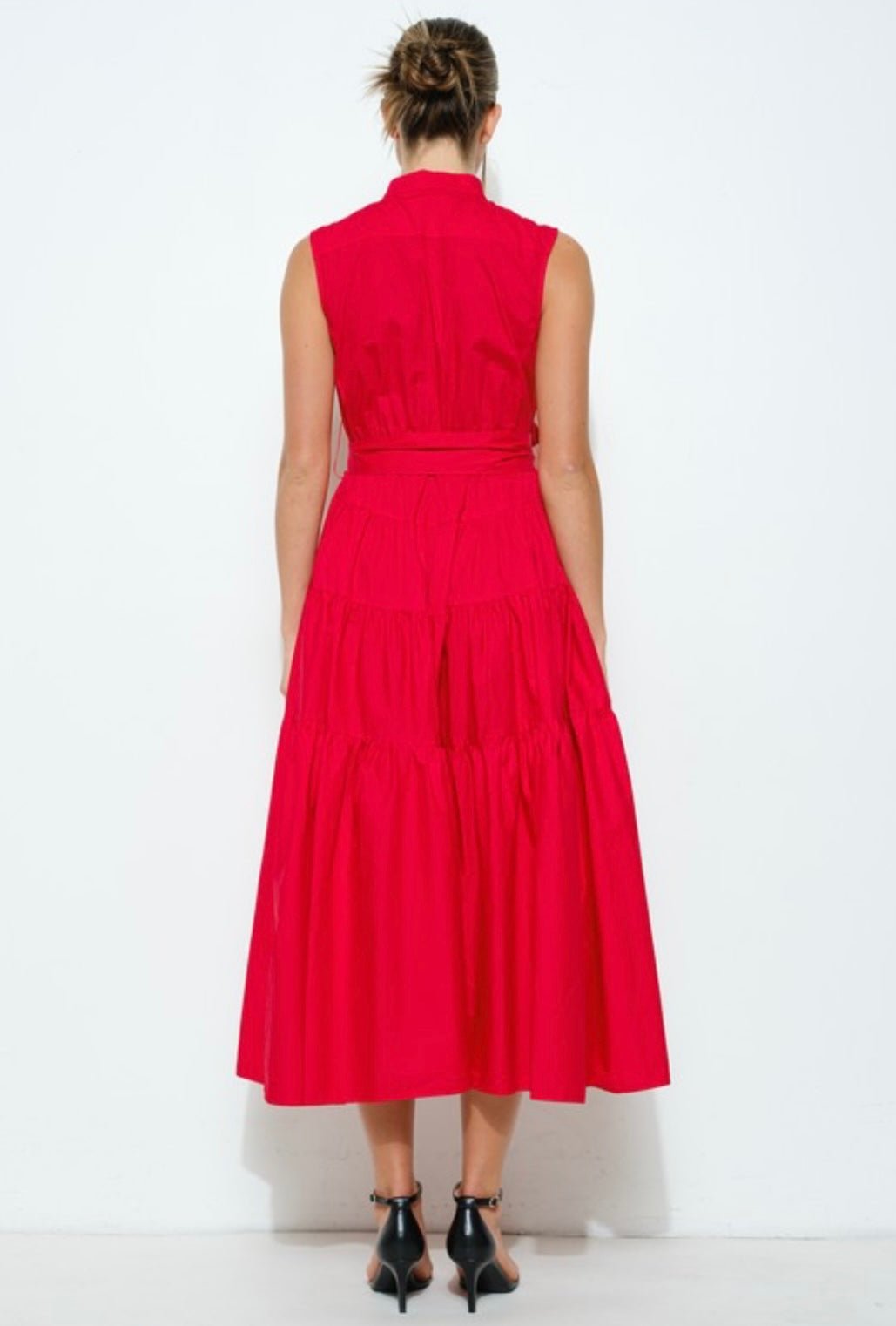 Versatile Virginia Dress: Stand collar, self-tie belt, tiered design, and flattering fit! - Bella Boutique & Bellasbylola.com