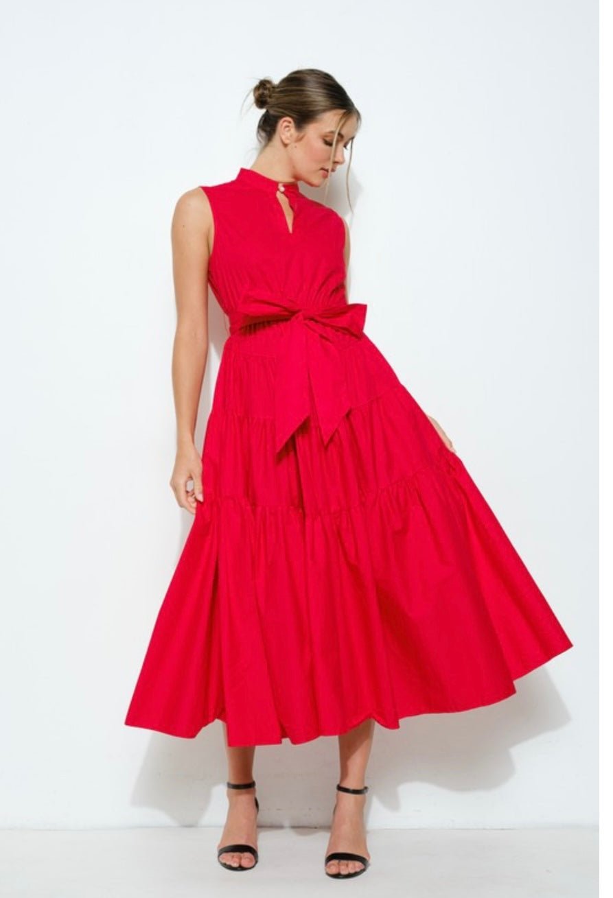 Versatile Virginia Dress: Stand collar, self-tie belt, tiered design, and flattering fit! - Bella Boutique & Bellasbylola.com