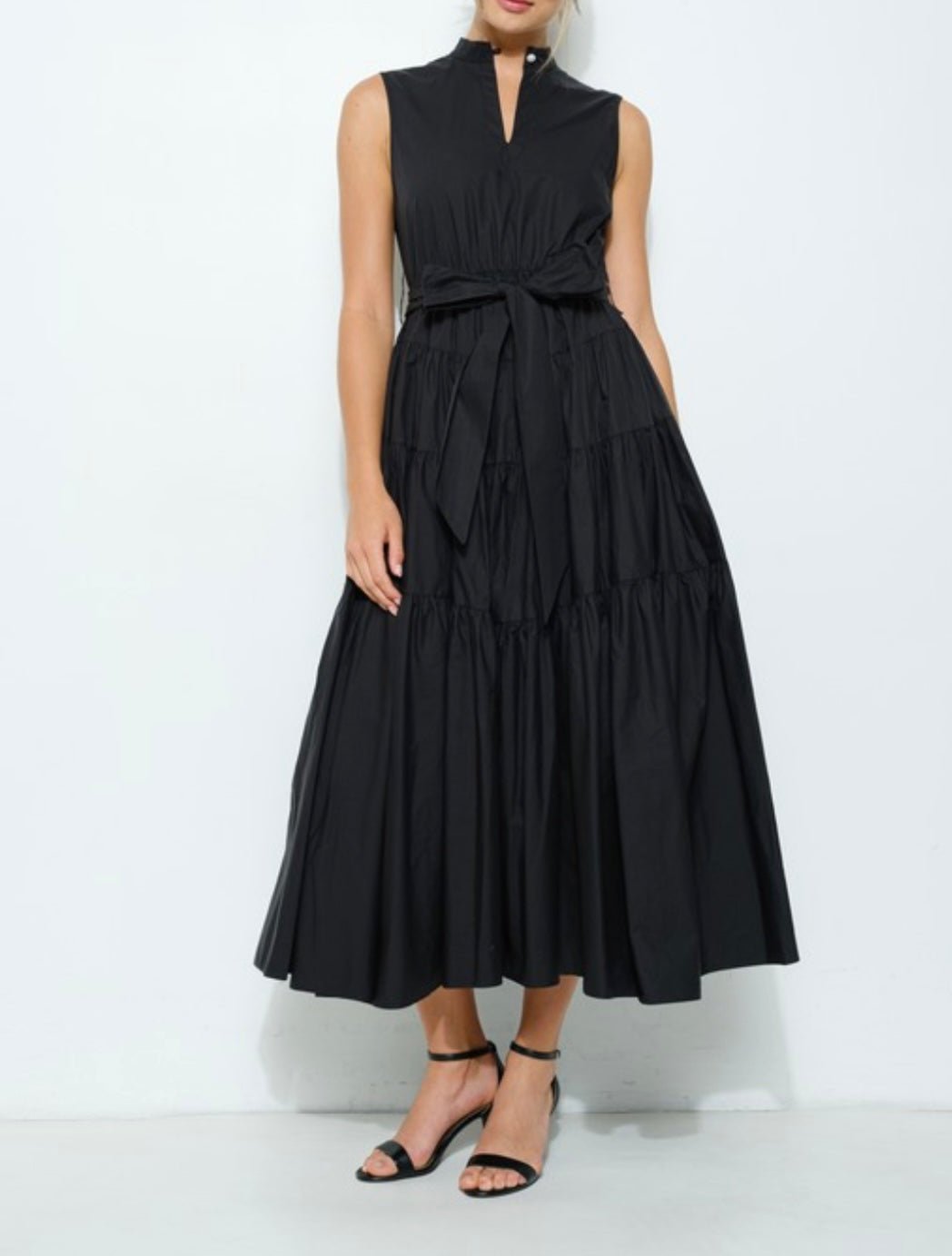 Versatile Virginia Dress: Stand collar, self-tie belt, tiered design, and flattering fit! - Bella Boutique & Bellasbylola.com
