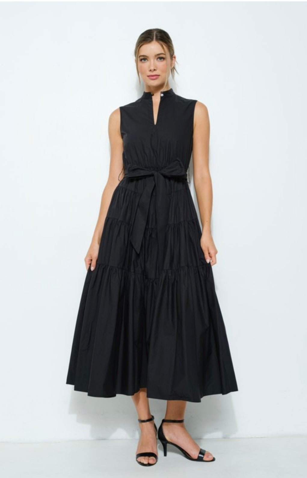 Versatile Virginia Dress: Stand collar, self-tie belt, tiered design, and flattering fit! - Bella Boutique & Bellasbylola.com